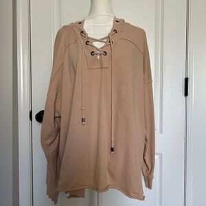 Aerie Women’s Peach Oversized Laced Up Long Sleeve Hoodie 100% Cotton Size Small